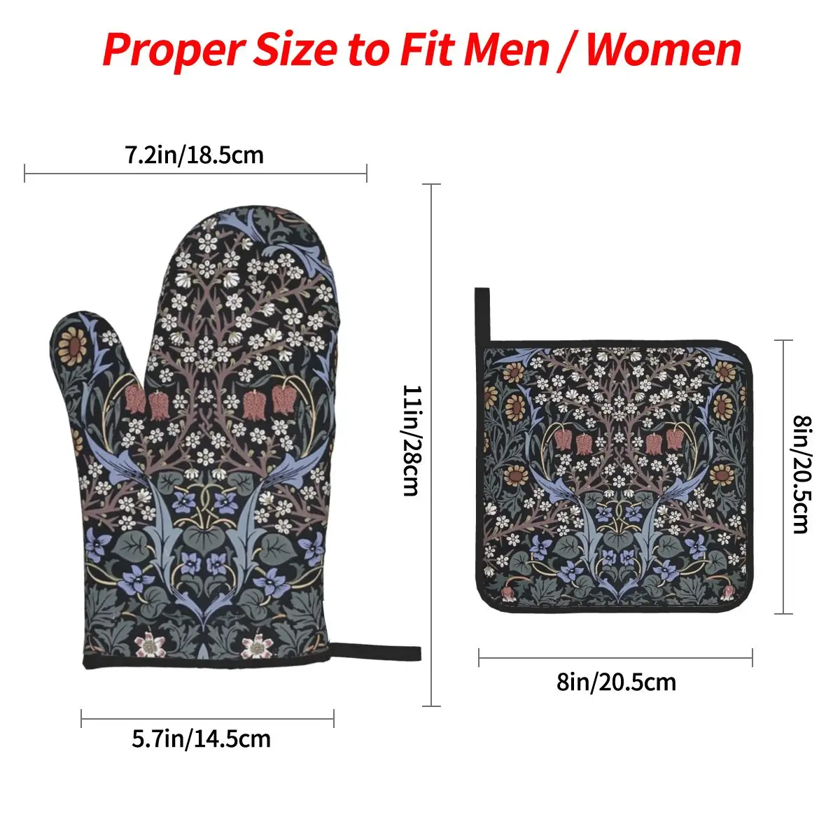 William Morris Blackthorn Oven Mitts and Pot Holder Sets of 4 for Baking Kitchen Cooking BBQ Resistant Non-Slip Gloves