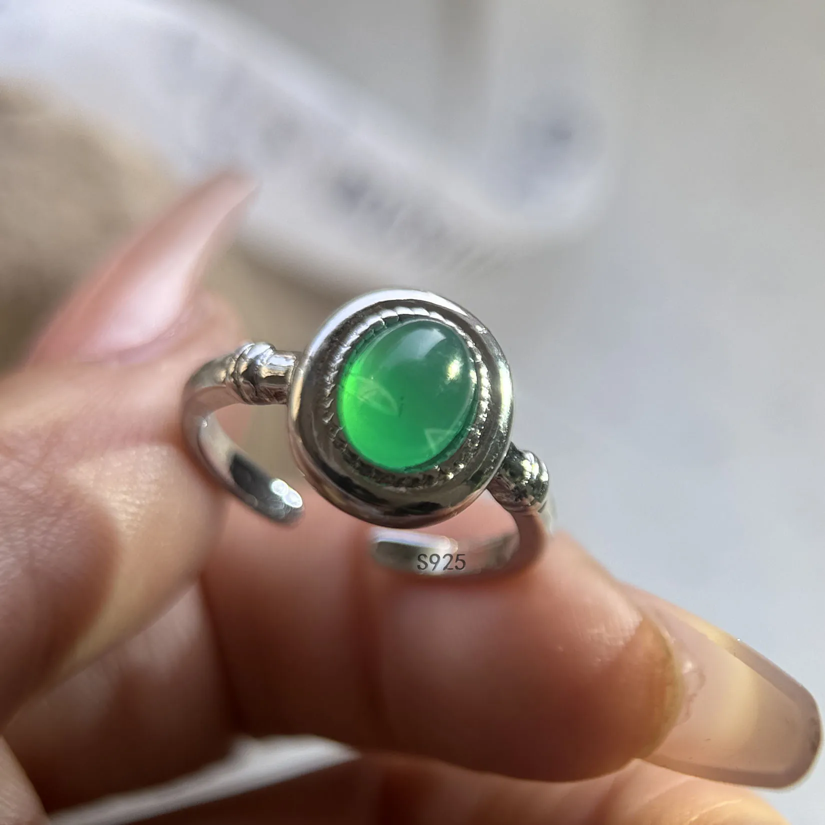 Women's 925 Sterling Silver Minimalist Green Stone Ring