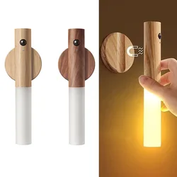 Creative Intelligent Auto PIR Motion Sensor LED Rechargeable Magnetic Night Light Wood Wall Light Kitchen Cabinet Light Lamp