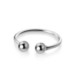 Adjustable Double Ball Ring Real 925 Sterling Silver Open Band Two Dots Stackable Finger Jewelry for Women