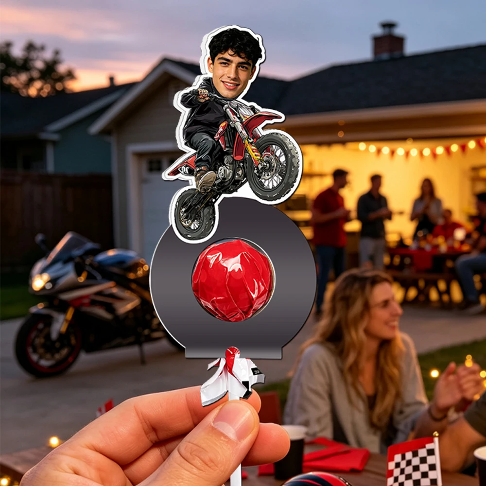 20 Stück personalisierte Motorrad-Lollipop-Halter, individuelle Dirt-Bike-Fahrer-Süßigkeiten-Topper für Jungen-Geburtstagsfeiern