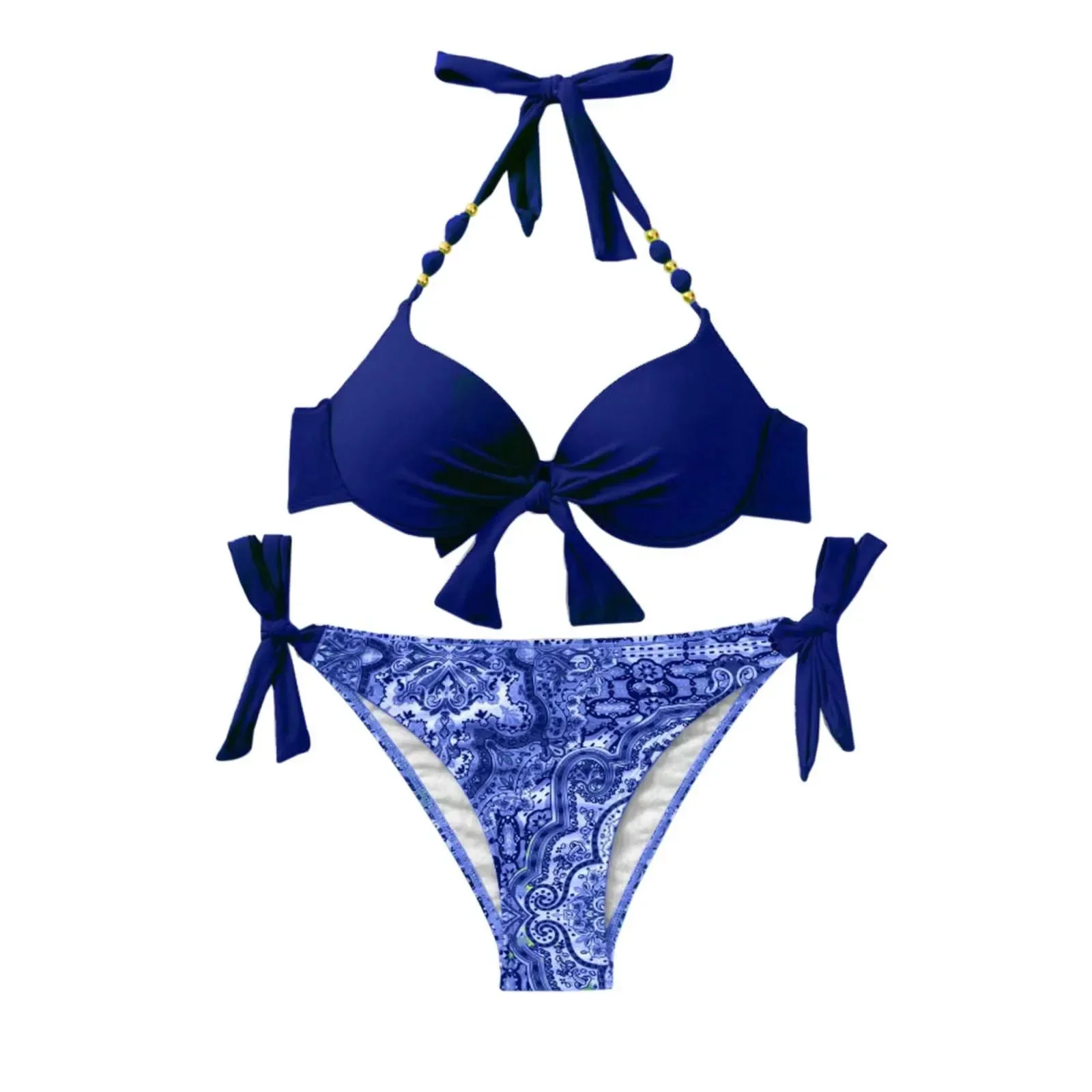 2026 New Push Up Halter Bikini Printed Swimsuit Women Sexy Strappy Swimwear Female Bathers Bathing Swimming Swim Suit Beachwear