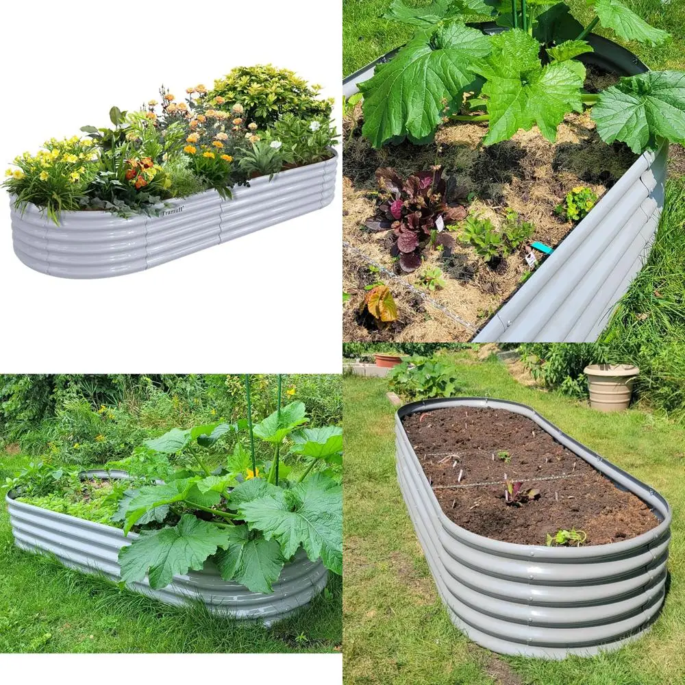 

Oval Galvanized Metal Raised Garden Bed Kit 8x3x1.5FT Outdoor Bottomless Planter for Vegetables and Plants