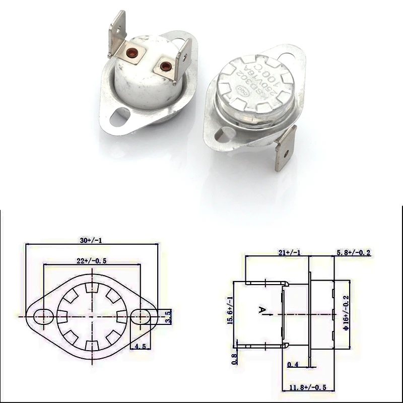 Normally open KSD302 16A 250V 40-180 Degree Ceramic KSD301 Normally Closed Temperature Switch Thermostat 45 55 60 65 70 75 80 85