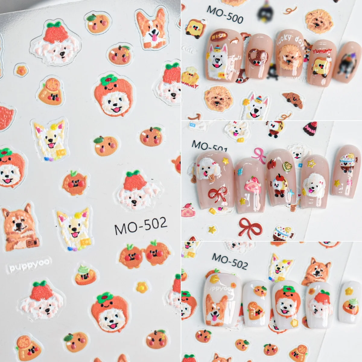 

Bagel Dog Cat Paw Dessert Bowknot Cake Fish Stars Pug Golden Retriever Puppy Food Bread Cookies Nail Art Sticker Manicure Decals