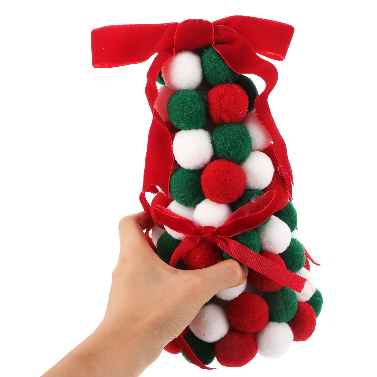 

Настольная новогодняя елка ручной работы с помпонами и бантиками, маленькая искусственная елка для праздничного декора внутри помещений, украшение для камина и стола