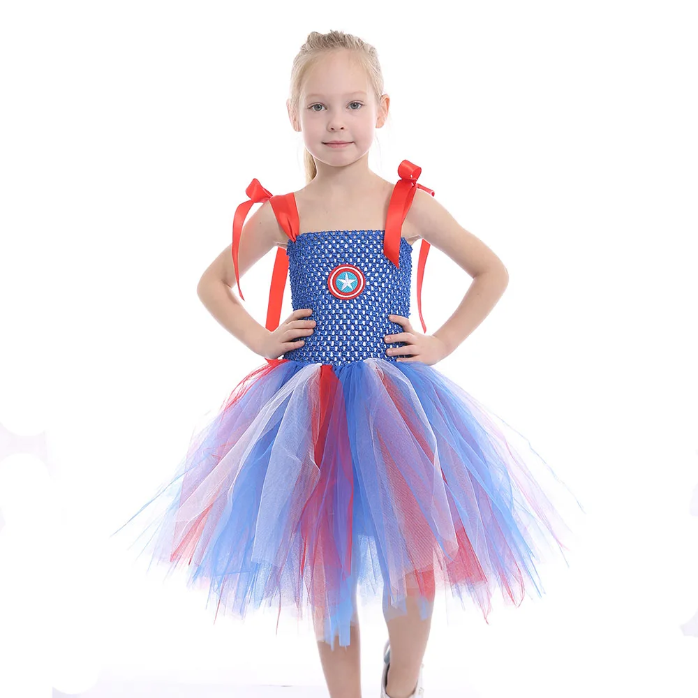 

Superhero Captain Girls Tutu Dress Baby Girls Birthday Outfit Tulle Dress Fancy Dress Up Tutu Costumes for Kids Party Dresses