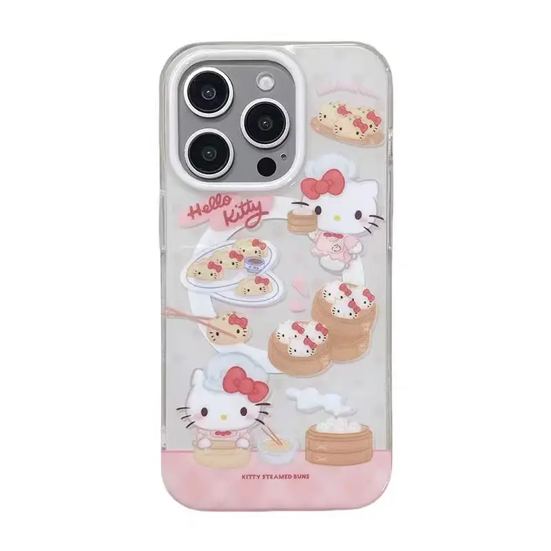 Cute Hello Kitty Dim Sum Phone Case With Matching PopSocket For iPhone 14/15/16/17, Kawaii Pink Clear Shockproof Protective Cove - view 4