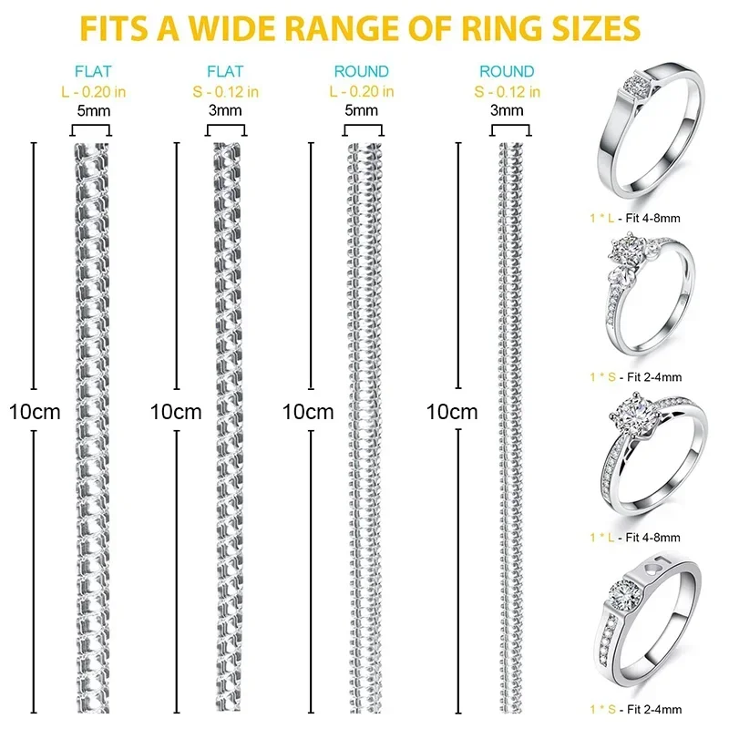 Herramientas reductoras de tamaño de anillo, anillos a base de resorte en espiral, ajustables, Tensor transparente Invisible, protector de joyería,