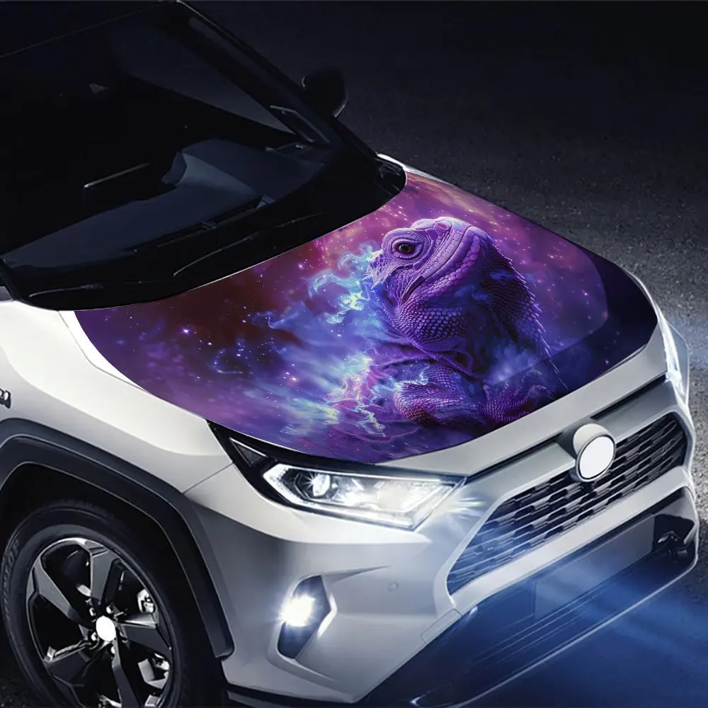 Romantyczna Fioletowa Atmosfera Pod Kameleon, z Elementami, Okleiny Samochodowe, Naklejka na Maskę Silnika, Odporna na Zachlapania, Łatwa w Montażu