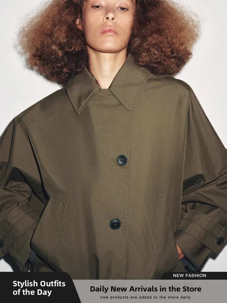 

New Autumn Faion Women's Loose Simple Waterproof Bat Long Sve Coat Street Sle Pure Color 00% Other Material