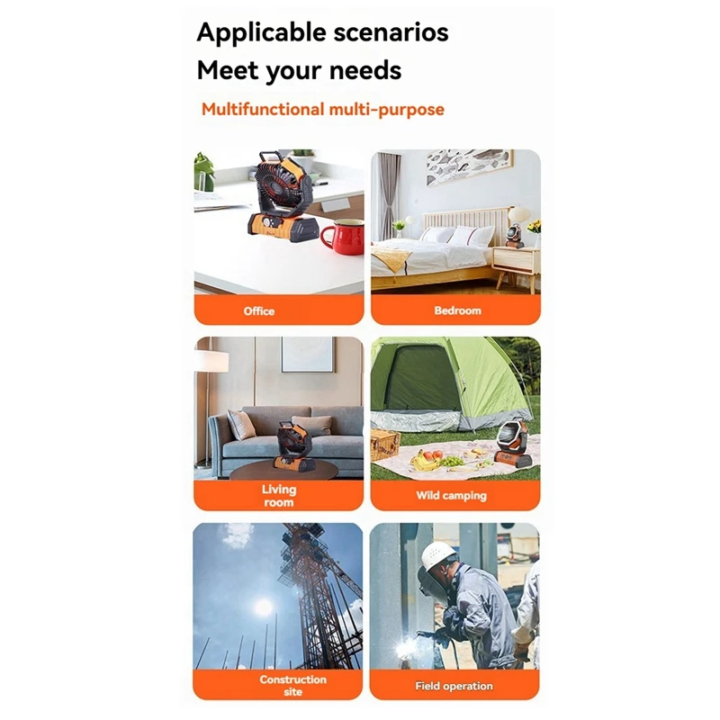 ABGR-10000Mah Akku-Lüfter, wiederaufladbar, mit Haken und hellem LED-Licht, Fernbedienung, Timer, automatische Oszillation, kabelloser Lüfter