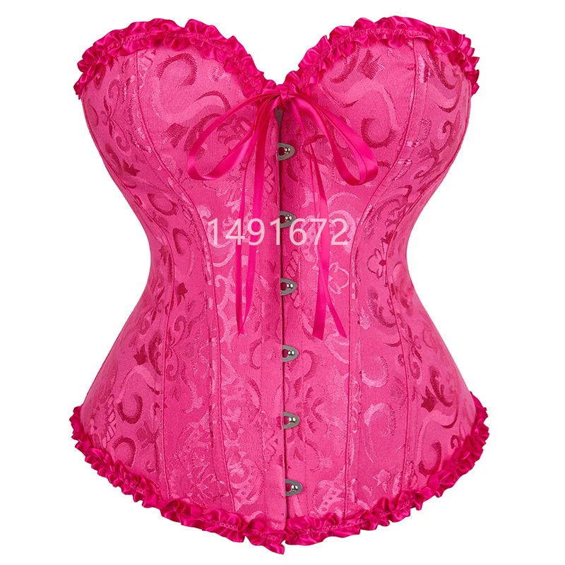 Sapubonva Corset Top Sexy Women\'s Plus Size Corsets and Bustiers Overbust Floral Gothic Brocade Corselet Style Fashion Rose Red