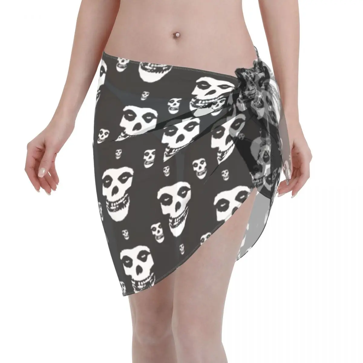 

Custom Rock Punk Band Misfits Skull Face Pattern Beach Bikini Cover Up Wrap Heavy Metal Short Skirt Chiffon Scarf Cover Ups