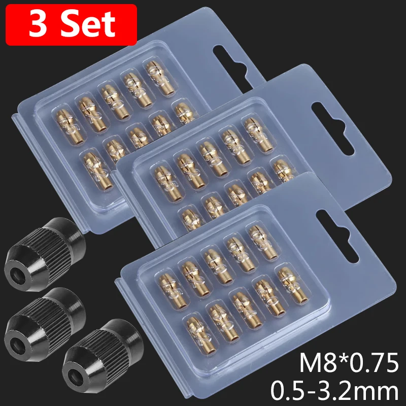 3er-Set Bohrfutter-Adapter, 0,5 mm–3,2 mm, Mini-Bohrfutter für Dremel-Bohrfutter-Adapter, Mikro-Spannzange aus Messing für Power-Drehwerkzeug