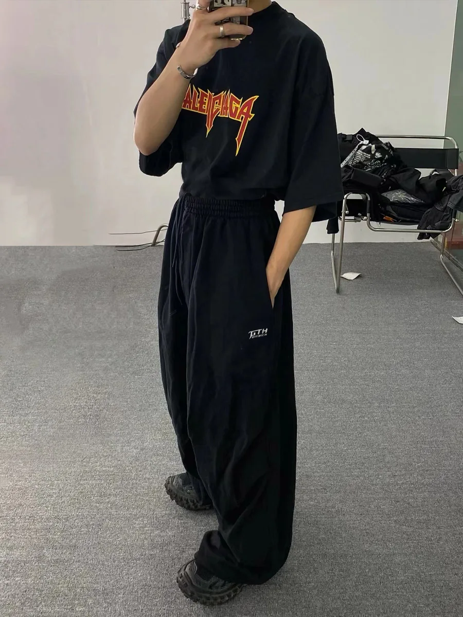 [Independent Welfare] Gitirich Embroidered Paris Sle Slightly Flared Trendy Brand Straight Sweatpants Casual Pants Long Pants