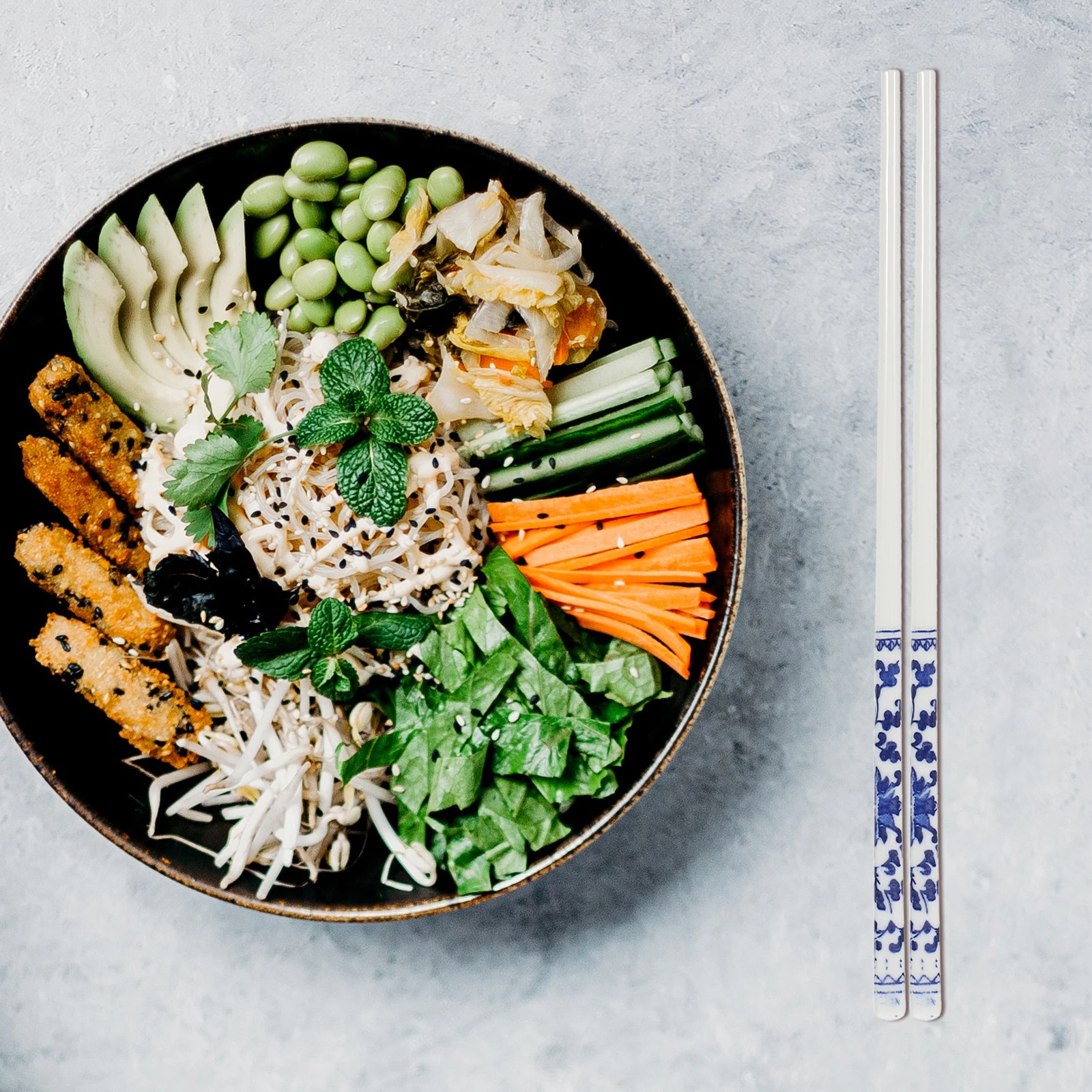 

10Pairs Premium Ceramic Chopsticks Blue and White Chinese Style Reusable Long Chopsticks for Asian Dinner Party Sushi Night