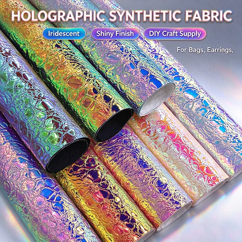 Holographic Faux Leather Fabric, 30*135cm Iridescent Shiny Synthetic Leather Sheet For DIY Crafts Table Mat Bag Earring Making