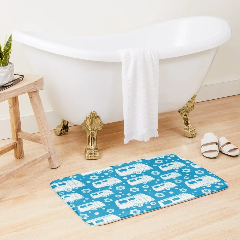

Vintage Caravan in ocean blue and white Bath Mat Wc DoorFor The Door Non-Slip Bathroom Bathroom Accessory Mat