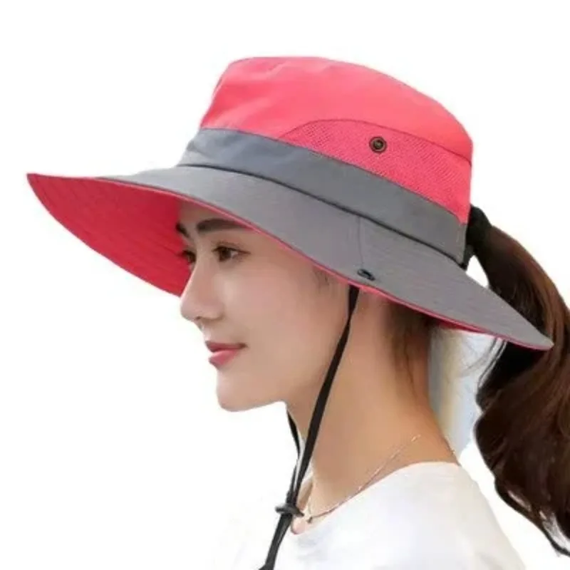 Women's Outdoor Large Brim Ponytail Fishing Hat with Quick Drying and SUN Protection, Perfect for Beach Traveling and Cycling