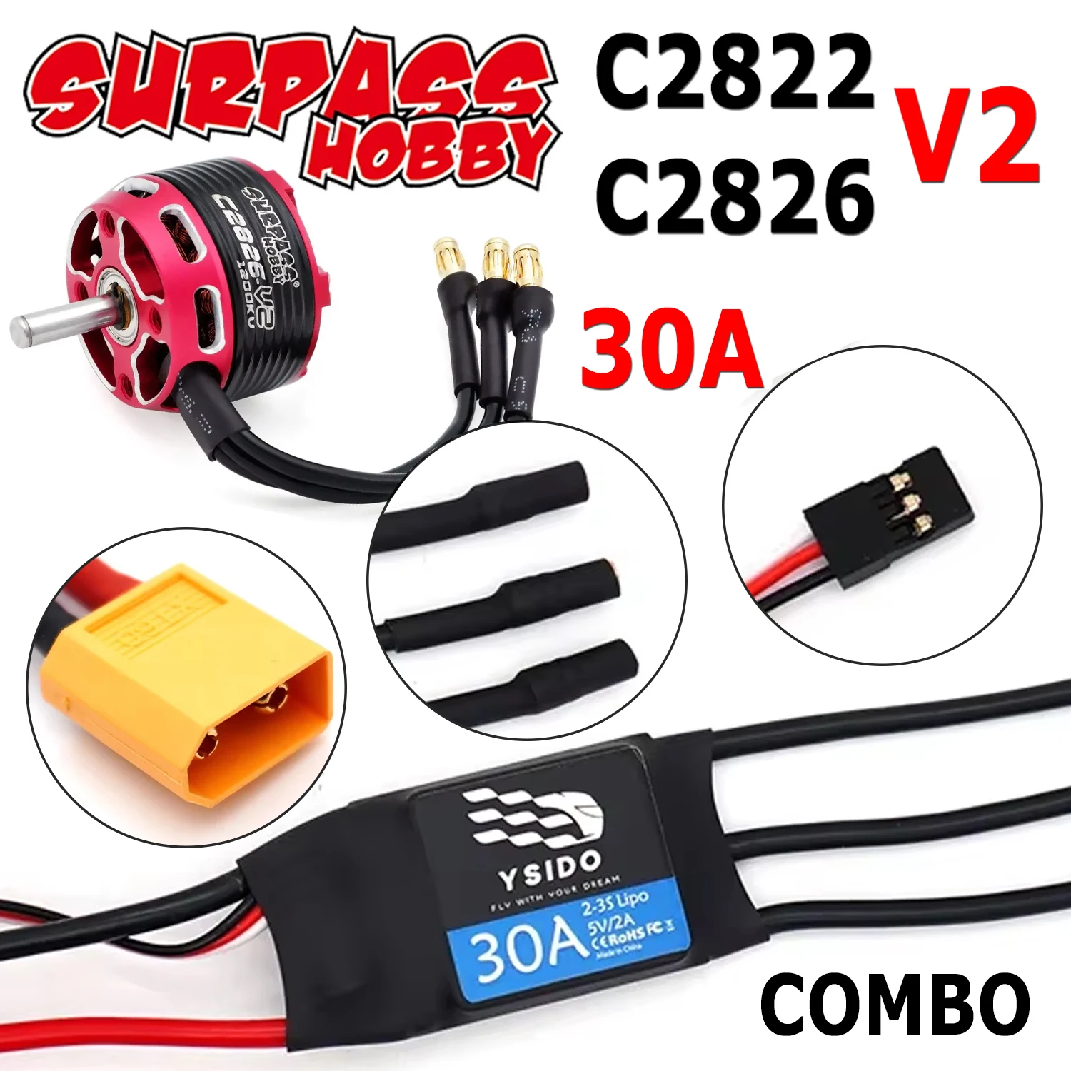 

Surpass Hobby Brushless V2 C2822 C2826 Motor with 30A ESC 14-Pole Combo for RC Multicopter Fixed-Wing Aircraft Drone Model Parts