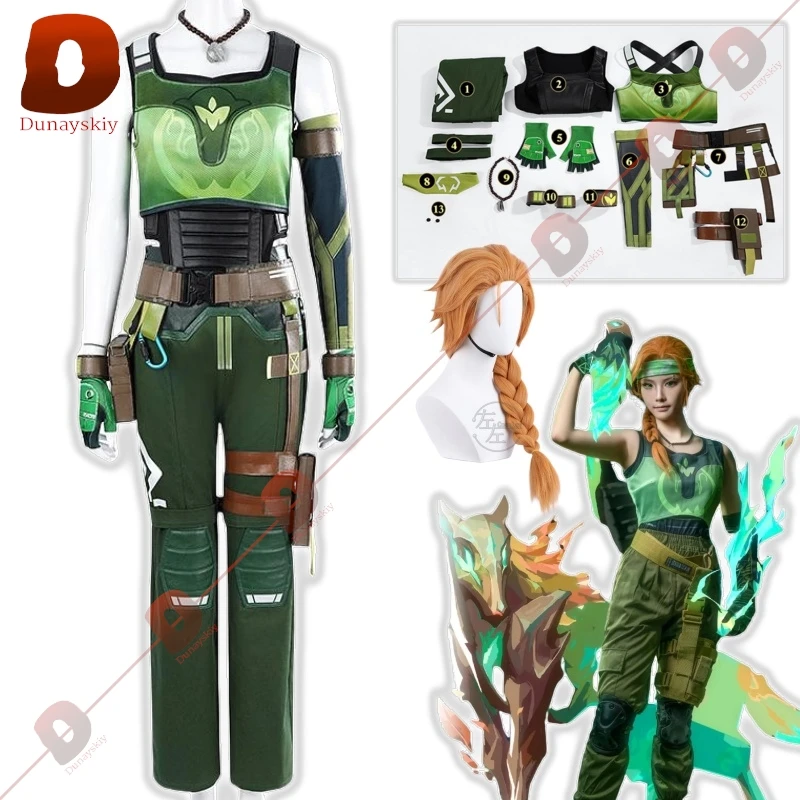 Anime jogo valorant cosplay traje novo herói skye cos calças superiores terno conjunto com peruca halloween carnaval festa roupas role play