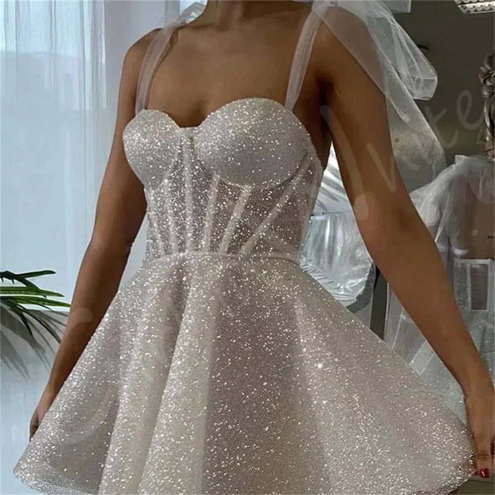 Sweetheart Princess Corset Wedding Dresses Sparkly Tulle Short Mini Bridal Gowns Sleeveless A-Line Bride Robes Vestidos De Novia