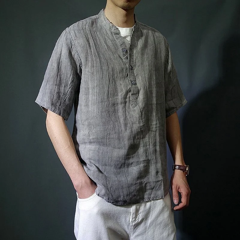 

Premium Feel Pure Linen ort Sve irt Men Loose Five Sve New Chinese Sle Cotton Linen irt Spring 2026 Breathable