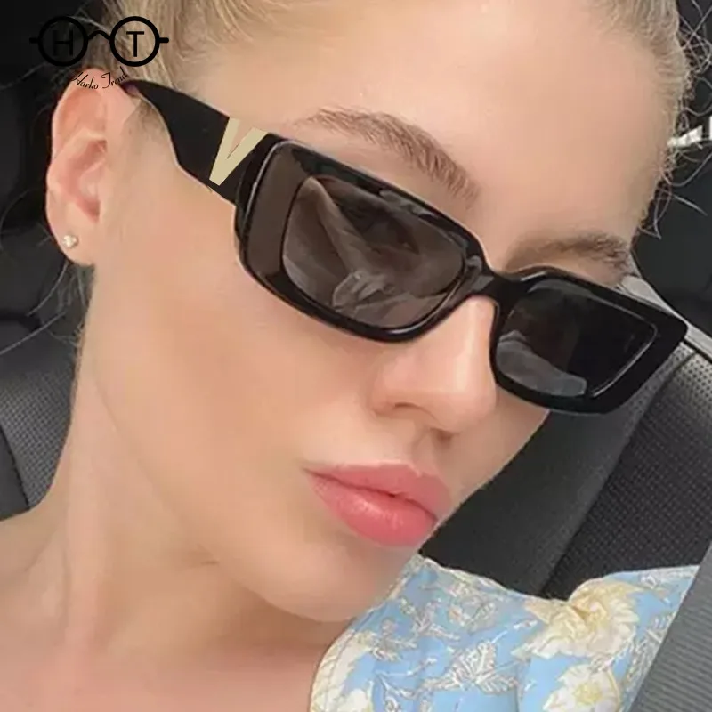 Occhiali da sole rettangolari retrò da donna Designer di marca occhiali da sole Vintage con montatura piccola da donna Classic Black Square Oculos De Sol