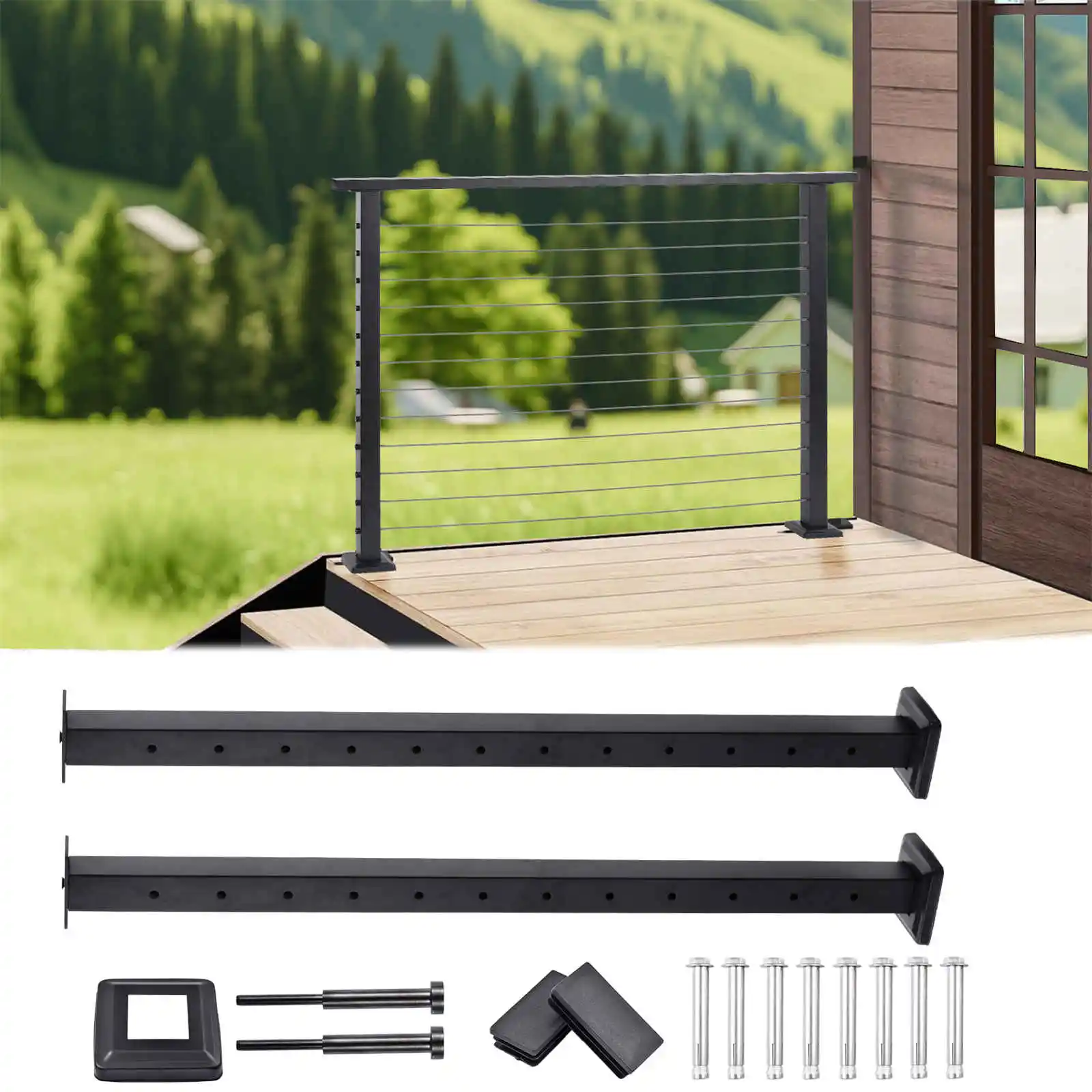 

Комплекты кабельных перил для палуб, комплект кабельных перил диаметром 42 дюйма, черный полный комплект со стойками, перила для ступеней, балкона, лестницы