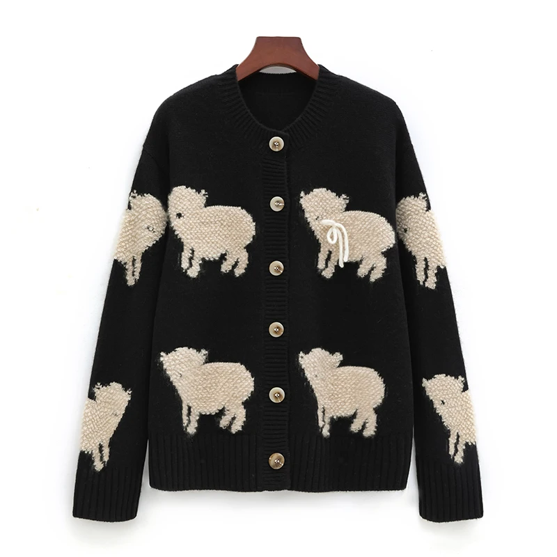 

Cashmere sweater women slouchy loose European high-end coat thickened Lamb Europe Station 100% pure cashmere cardigan