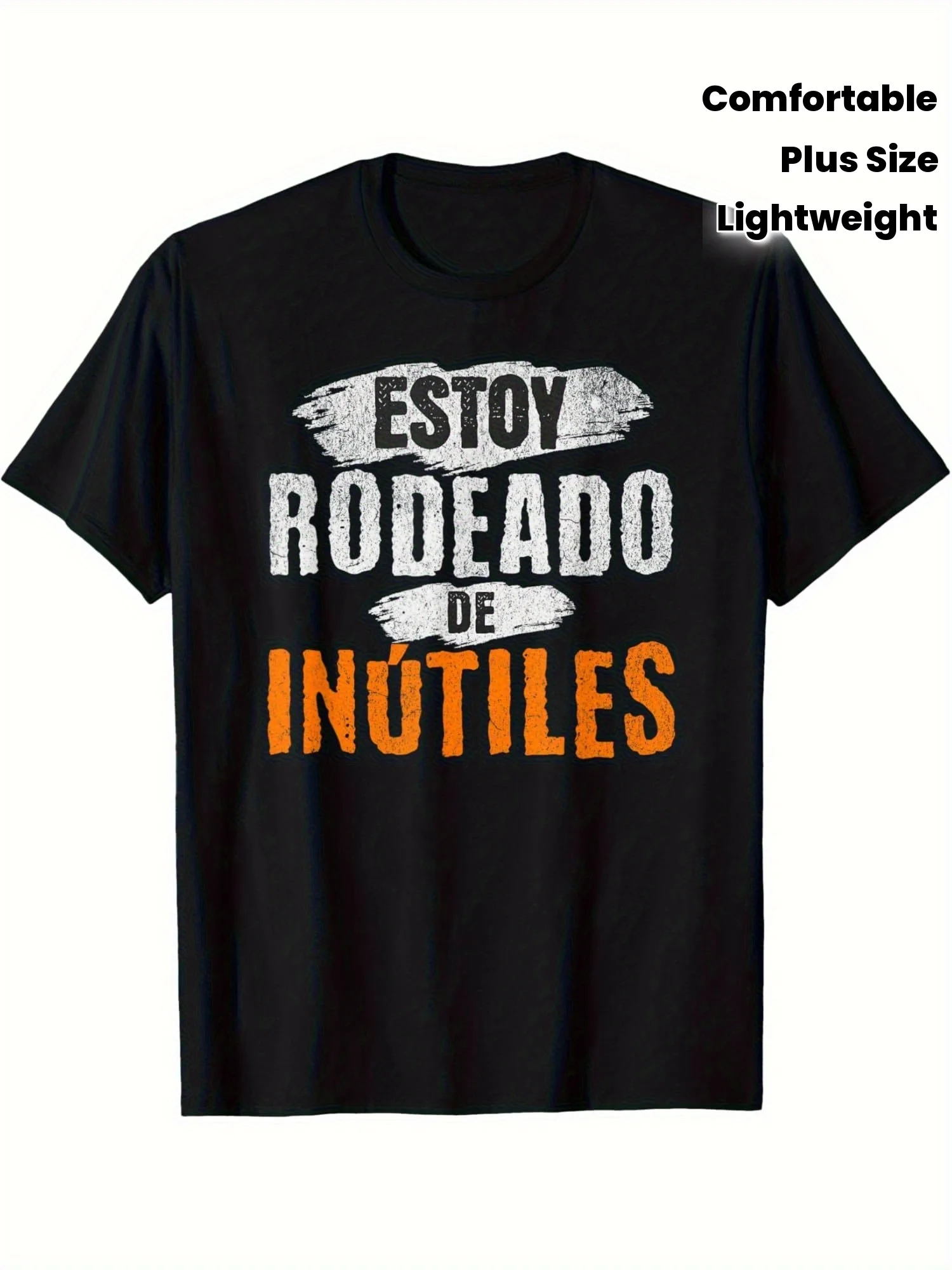 

Мужская футболка Satirical Spanish «Estoy Rodeado de In Elmiles» — черный, белый и оранжевый потертый принт, Lig=Shab