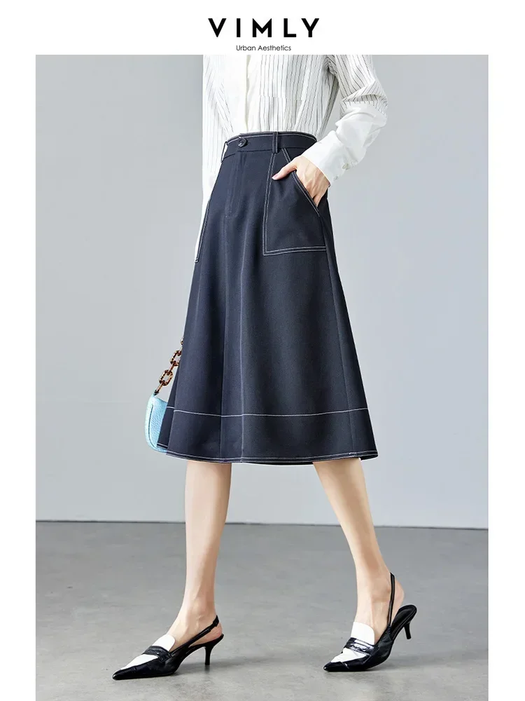 

Vimly High Waisted Umbrella Women's Autumn Skirt 2023 New Contrast Office Lady Elegant A-line Midi Skirt Woman Clothing M2585