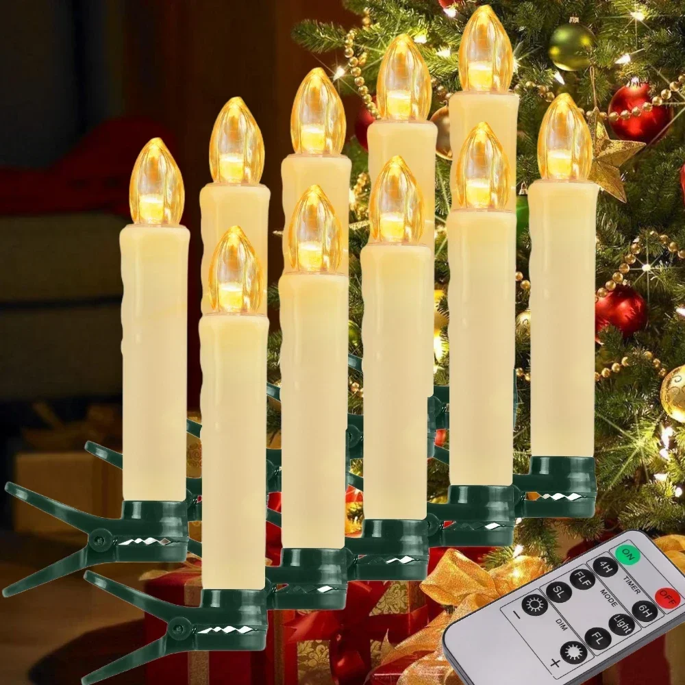 

Flameless LED Taper Candles Christmas Tree Electric Candle Lights Mini Taper Clip-On Candles with Remote Timer for Wedding Decor