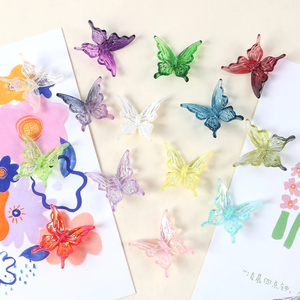 10pcs Transparent Gradient Color Butterfly Acrylic Beads Charms For DIY Jewelry Making Necklace Bracelet Keychain Accessories