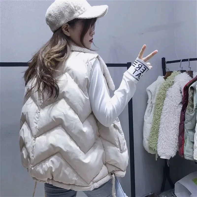 Donna inverno autunno verde gilet allentato capispalla femminile caldo cotone Beige nero gilet top cappotto donna giacca a vento senza maniche