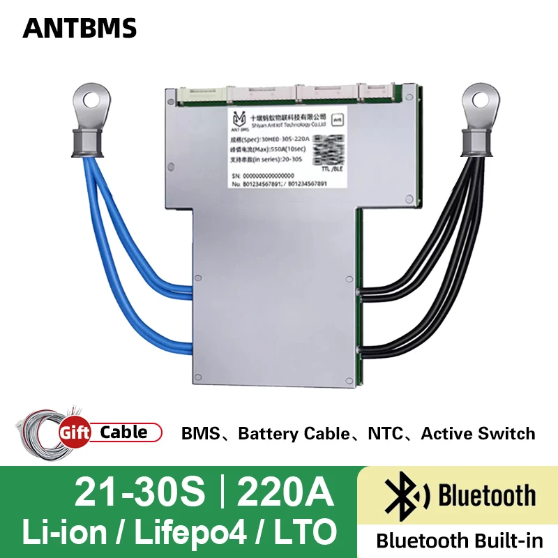 ANT Smart BMS für Li-Ion Lifepo4 LTO Batterie 21S-30S 220A 550A Bluetooth 60V 72V 84V 96VKompatibel 22S 24S 26S 27S Balance Board
