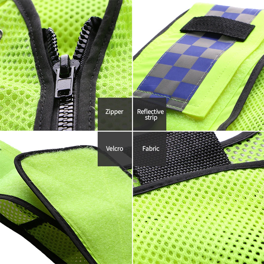 Traffic Police Night Reflective Safety Vest Breathable Coat Pockets Zipper for Tactical Construction Worker High Visibility Vest