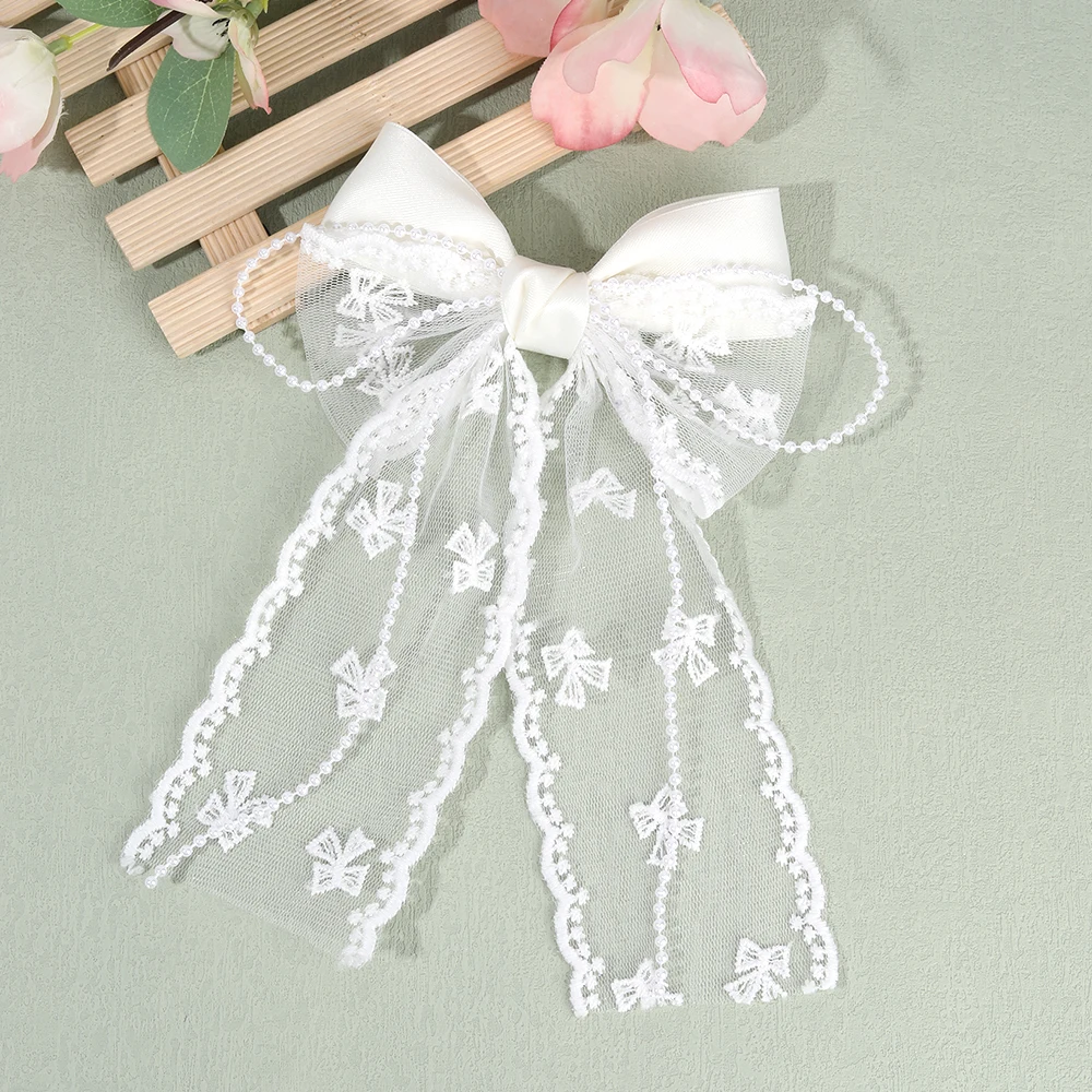 تول القوس مشبك شعر الحلو شبكة الشيفون المرقعة Bowknot دبوس الشعر أنيقة حبات اللؤلؤ مشبك الفتيات النساء غطاء الرأس اكسسوارات #1