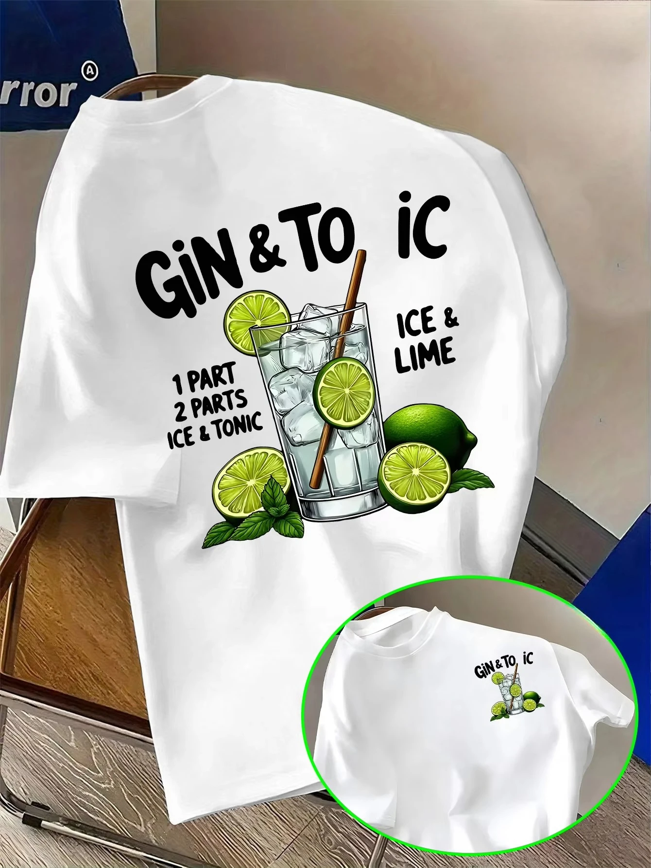 Summer Men's T-shirt Gin & Tonic Ice Lime Cocktail Graphic Print Short Sleeve Tees Casual Streetwear Women's Tops Cotton