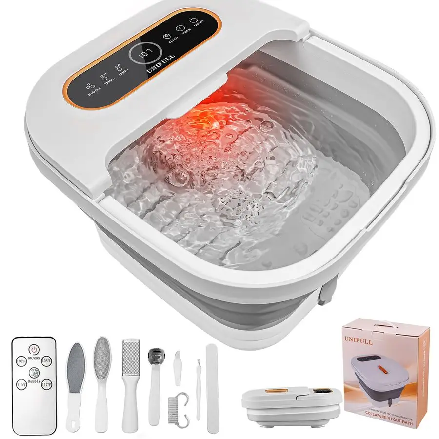 

Collapsible Foot Spa Bath with Heat, Touch Screen, Remote Control, Massage Rollers, Timer, Bubble, Foot Pedicure Kit, Temperatu