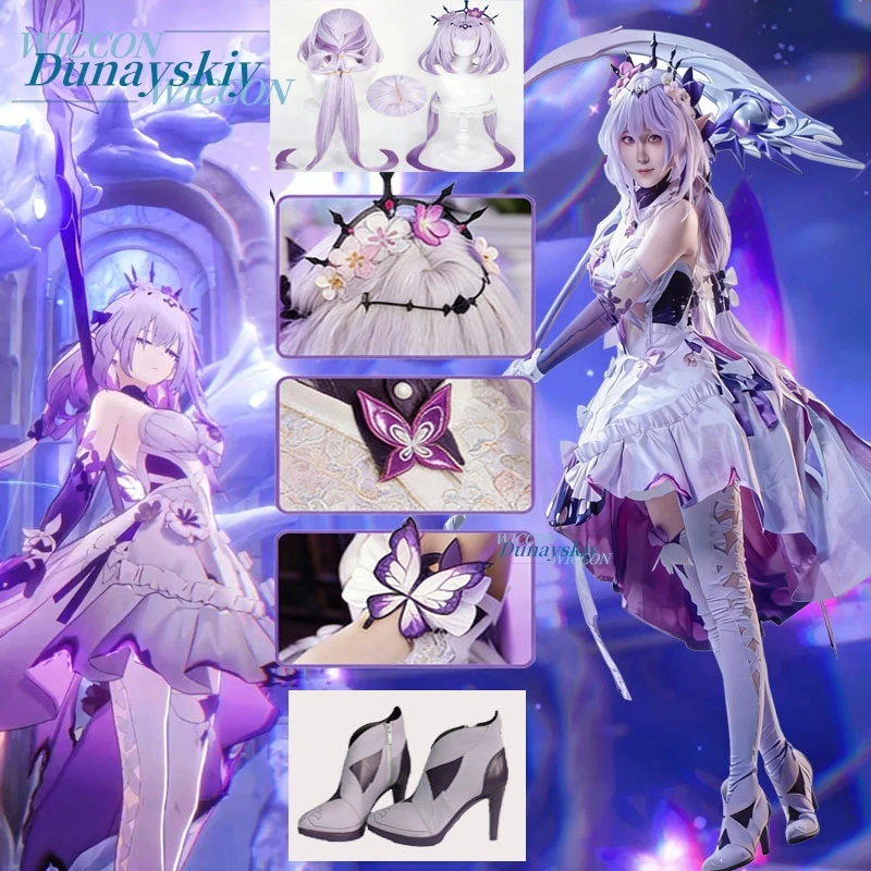 

Honkai: Star Rail Castorice Cosplay Costumes High Heels Purple Wigs Sexy Costumes Party Dress for Women Girl