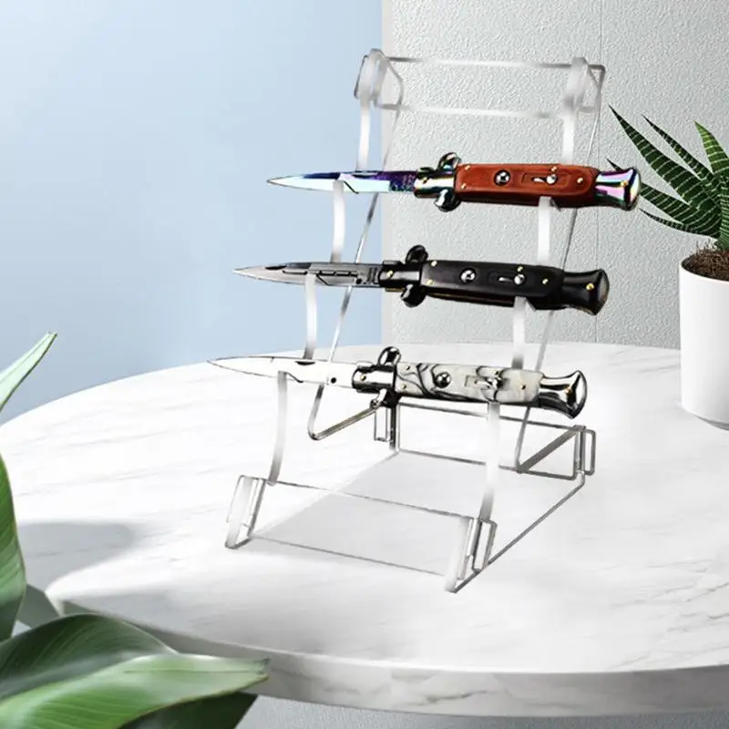 Clear Knives Rack Three-Tier Knives Stand Display Pocket Knives Holder And Display Acrylic Display Rack Heavy Duty For Hunting