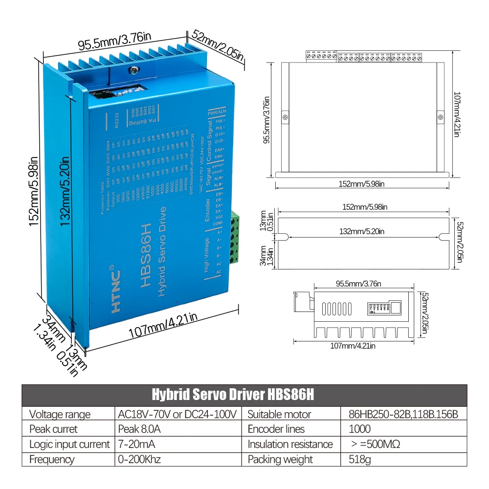 HLTNC Nema34 86 محرك متدرج بحلقة مغلقة 4.5NM 8.5NM 12Nm D = 14mm محرك HBS86H 8A طاقة إمداد 400 وات 60 فولت لـ CNC
