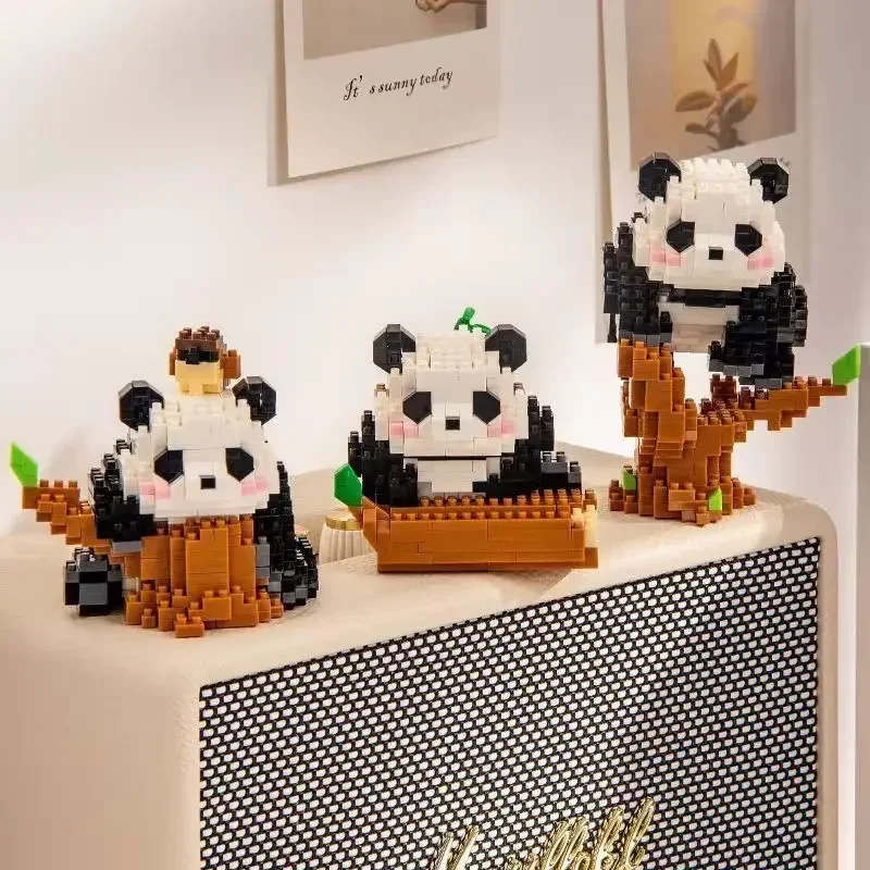 Creative Mini Cute Panda Micro Building Blocks 3D Diamond Model Animals Bricks DIY City Construction Toys for Children Kids Gift