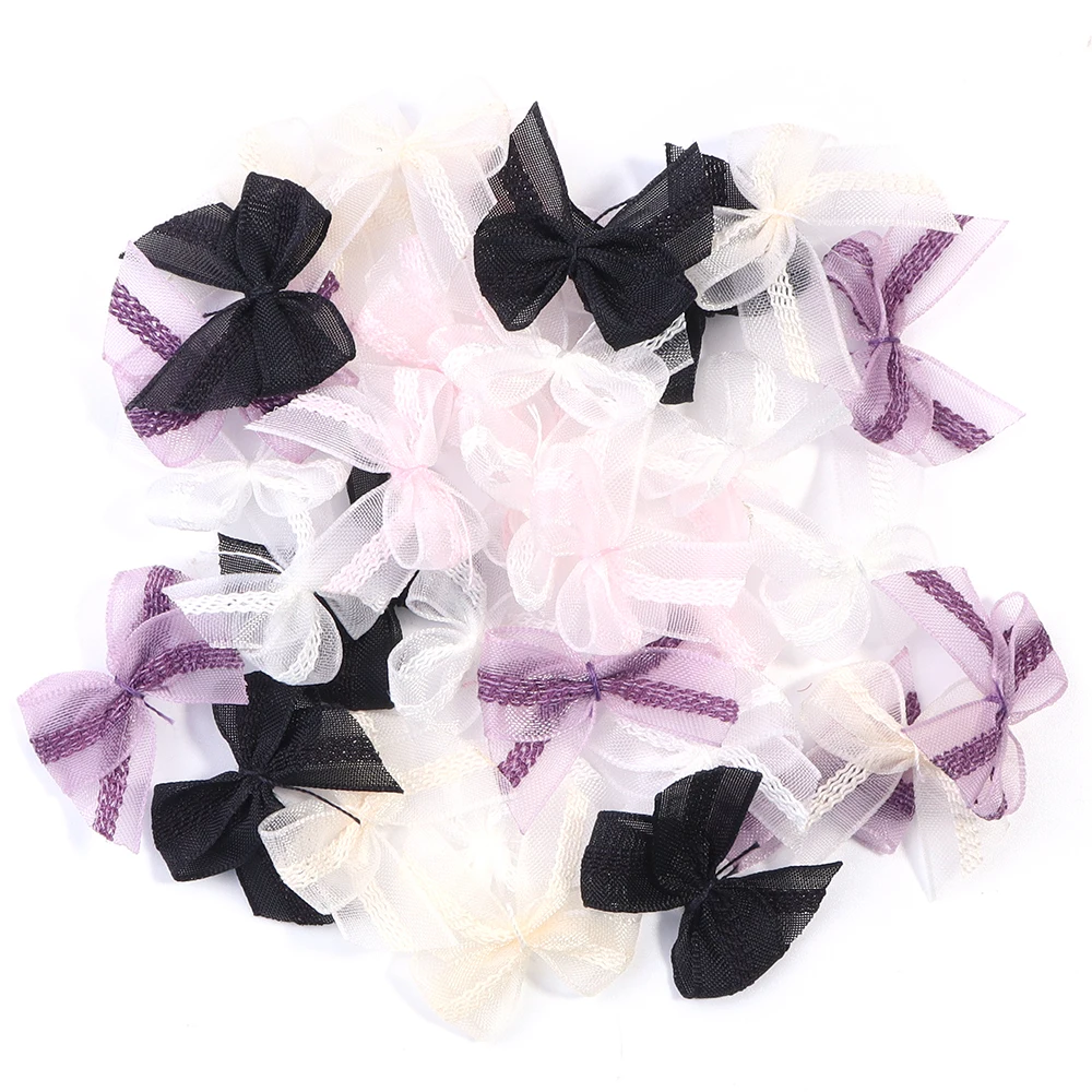 30/60pcs Mini Mesh Ribbon Bows Multicolor Lace Mini Bowknot Satin Ribbon Bow Flower for DIY Decoration Headwear Accessories ﻿
