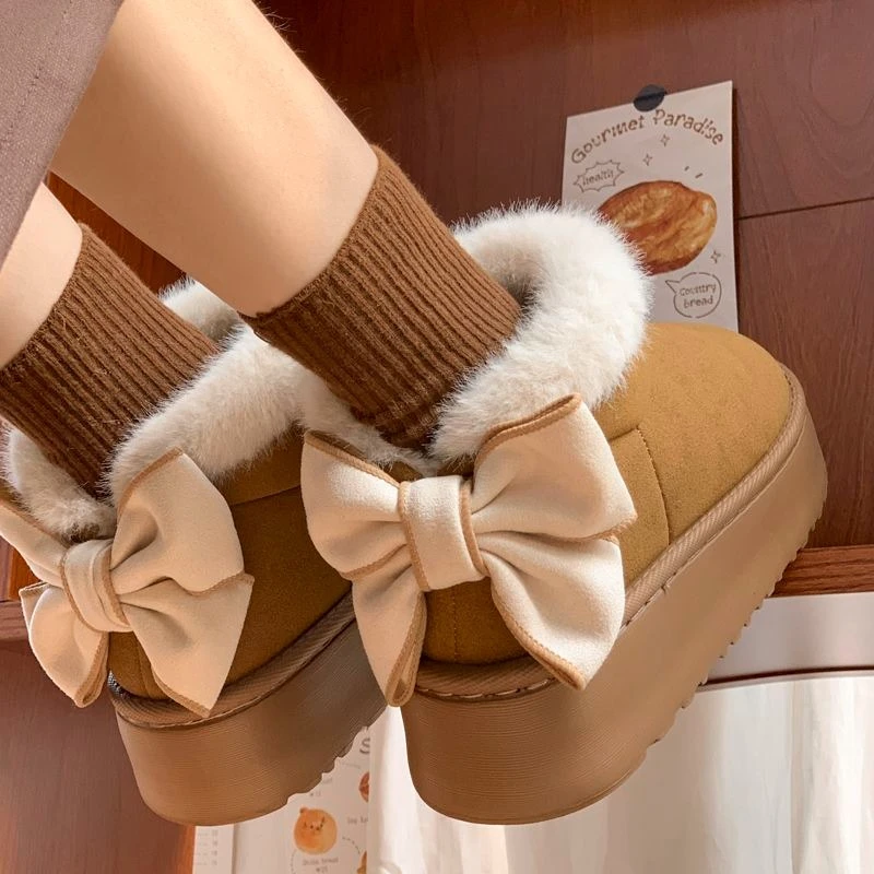 

Женская обувь в корейском стиле с круглым носком, рабочая женская обувь с бантом-бабочкой, кавайная распродажа, тренд 2025, удобные и элегантные зимние ботинки с подкладкой для женщин