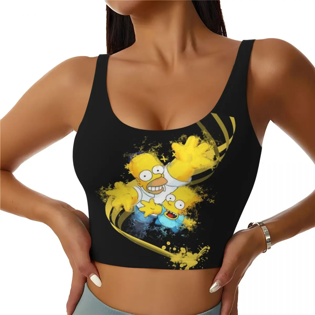 

Custom Vibrant Simpsons Digital Art High Impact Sports Bras Women's TV Show Seamless Workout Yoga Crop Tank Tops