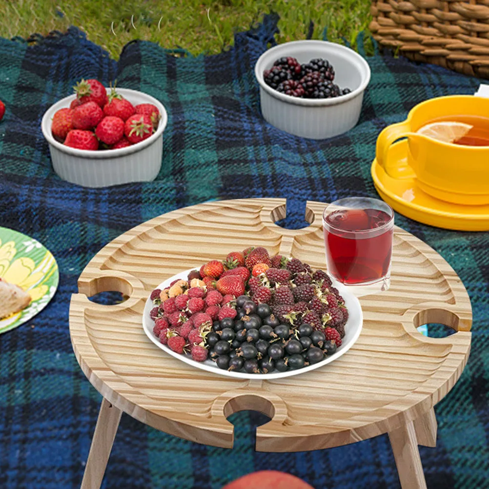 

Portable Lightweight Wooden Folding Wine Table for Picnic Beach Camping Outdoor Low Desk Brown Bottle Holder