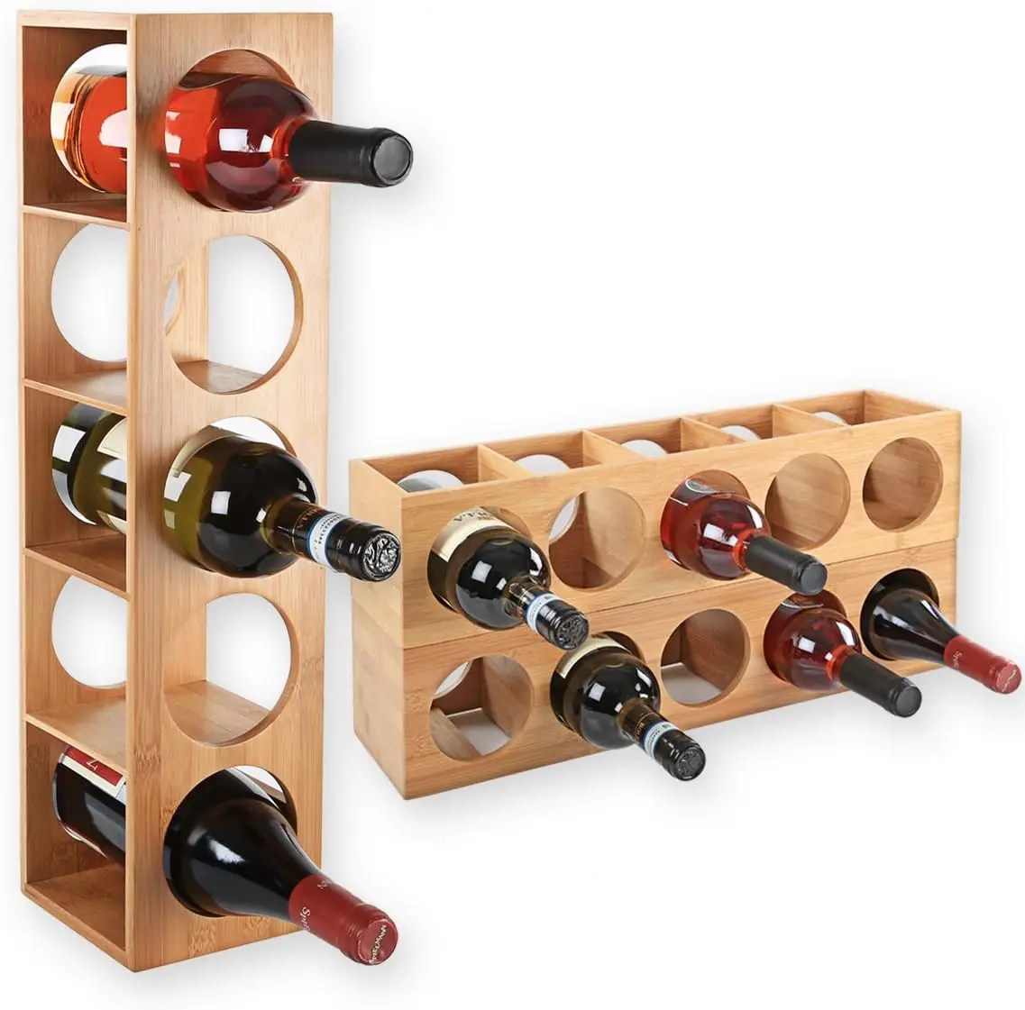 Bambus-Weinregal, 5 Fächer, modernes Design, H x L x T: ca. 53x14x12 cm, Natur